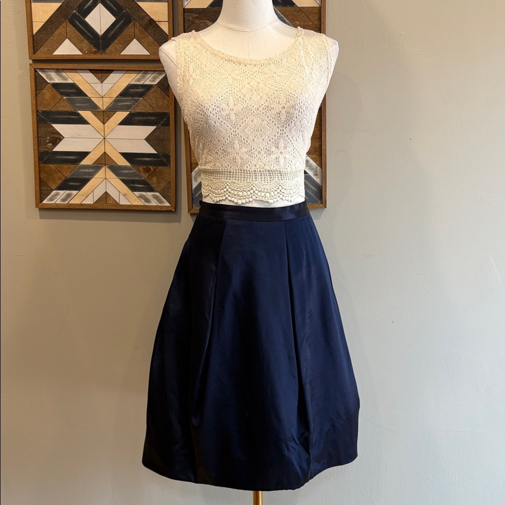 Ralph Lauren Black Label Navy Blue Flared Bubble Hem Skirt size 10